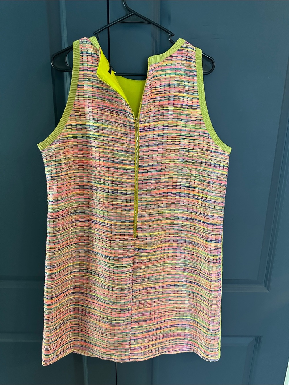 Beautiful women’s Alex Marie Bright Neon Yellow-Lined Multicolor Woven Dress - Picture 3 of 3